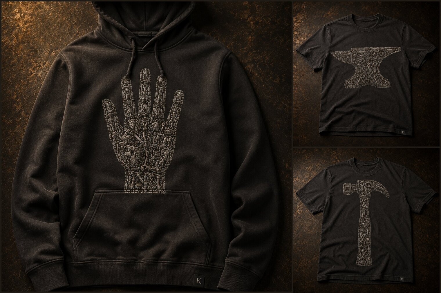 Colección Oficio — sudadera Turno y playeras Estándar y Herramienta