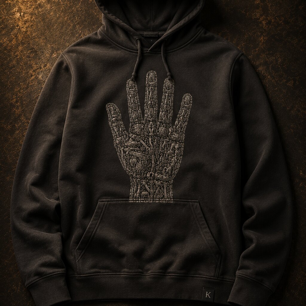 Sudadera Turno — mano abierta de plata hecha de herramientas