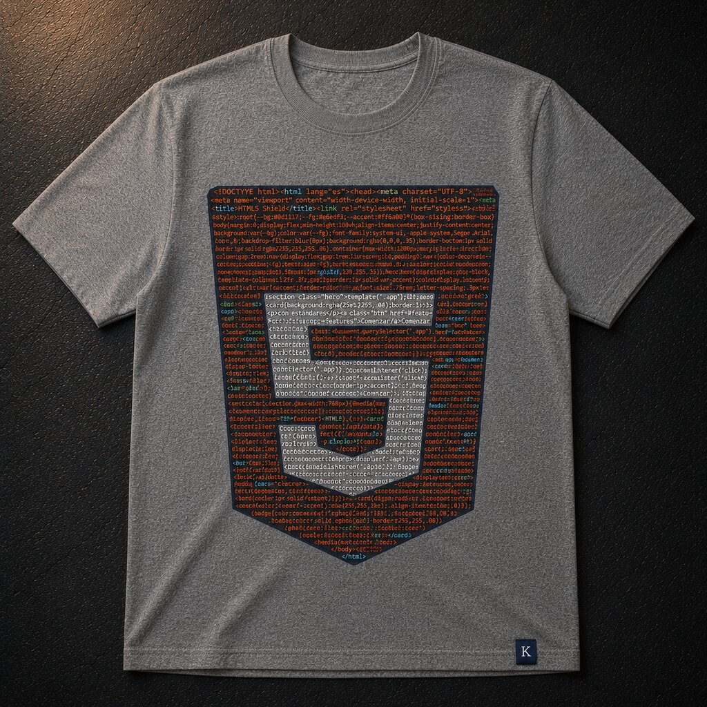 Playera Markup — el escudo de HTML5 hecho de código HTML real