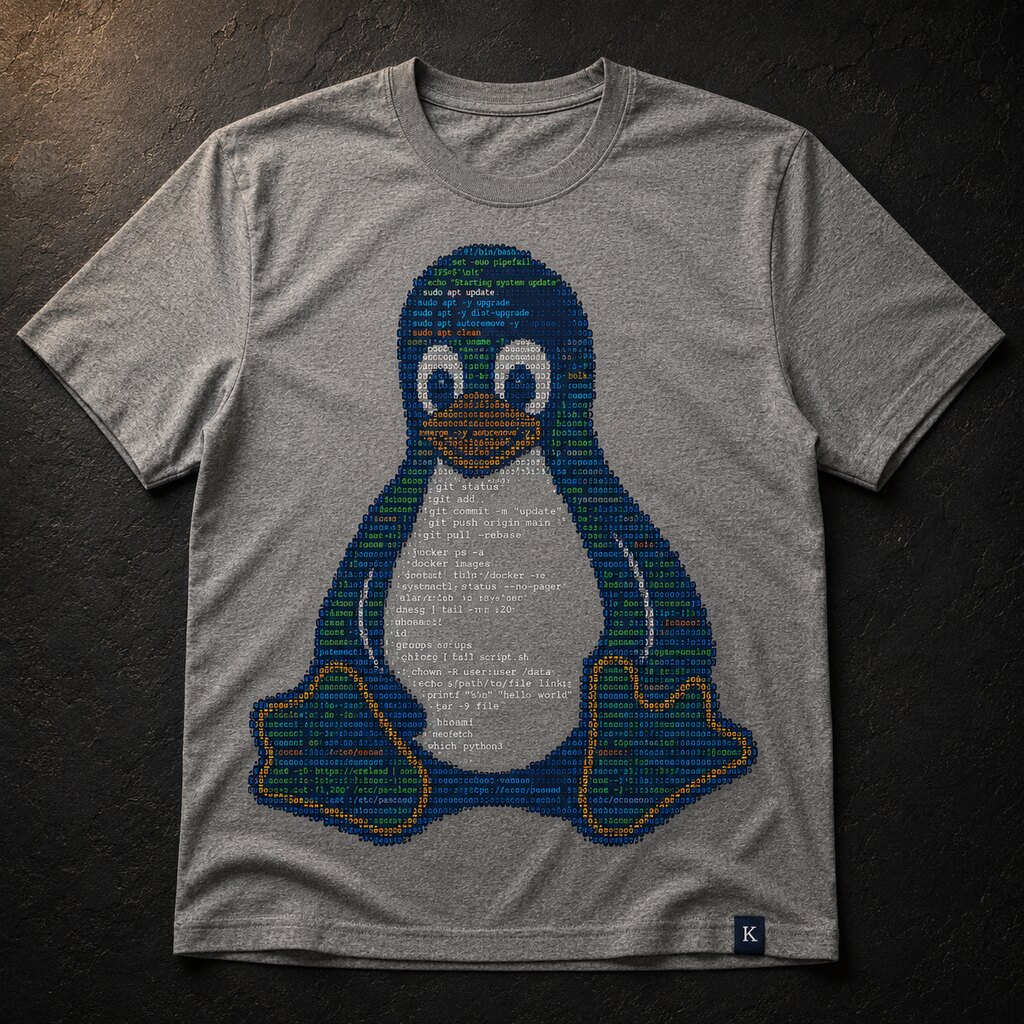 Playera Kernel — el pingüino Tux hecho de comandos de Linux